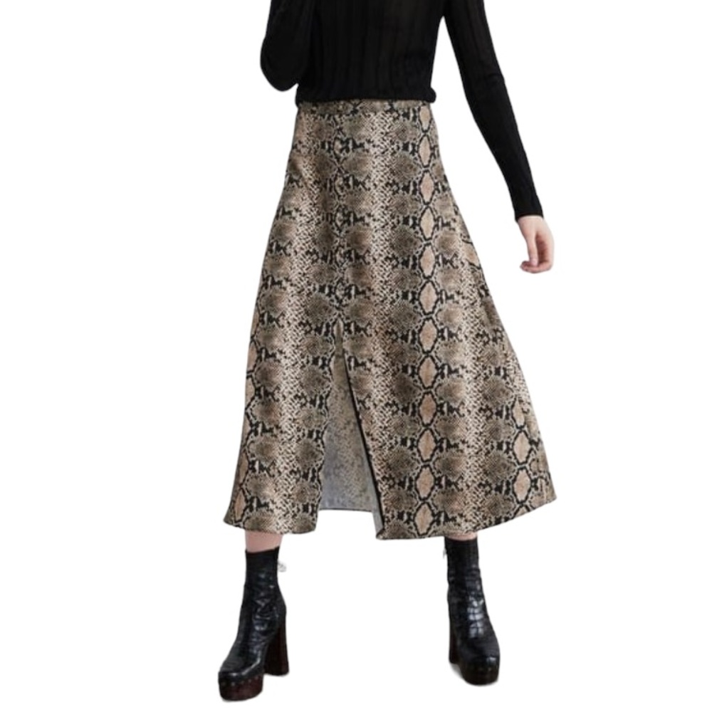 Zara Snake Print Midi Skirt With Buttons And Fron… - image 1